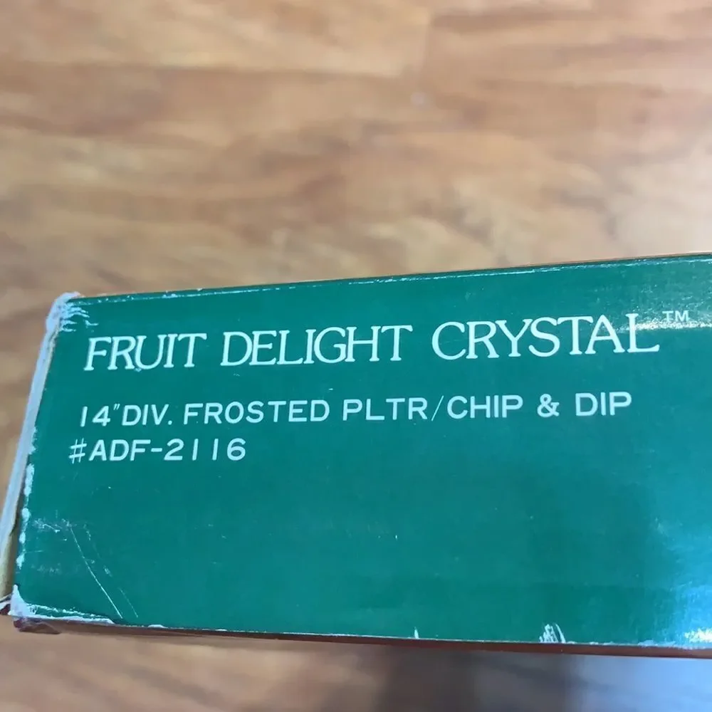 WPLJ Fruit Delight Crystal 14 Inch Divided Frosted Glass Platter Chip Dip Set